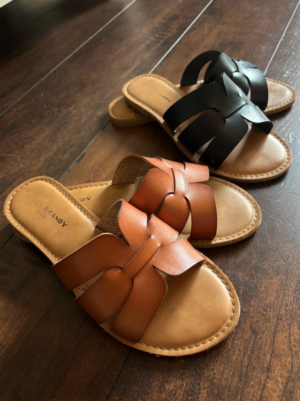 2 Pair of Women's Leather Slide Sandals - Black and Brown